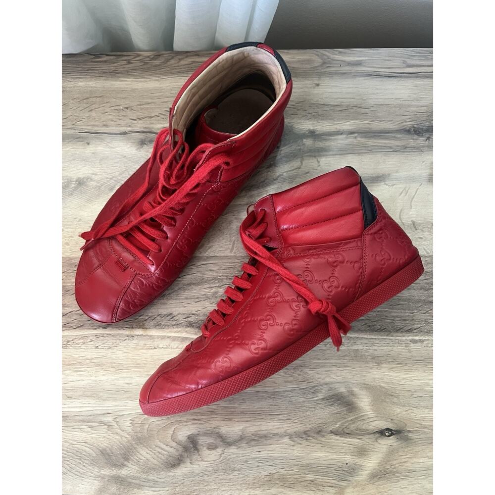 GUCCI BAMBI GUCCISSIMA EMBOSSED Red LEATHER HIGH TOP SNEAKERS uk 11.5 US 12